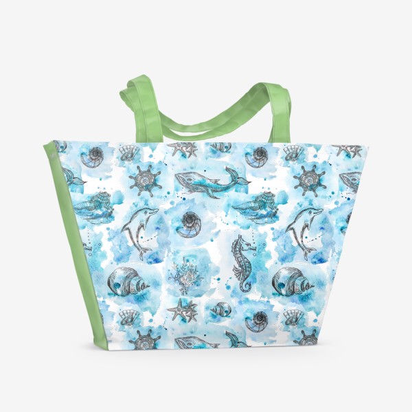 Пляжная сумка «Акварельная иллюстрация морских животных. Принт для детской футболки.»