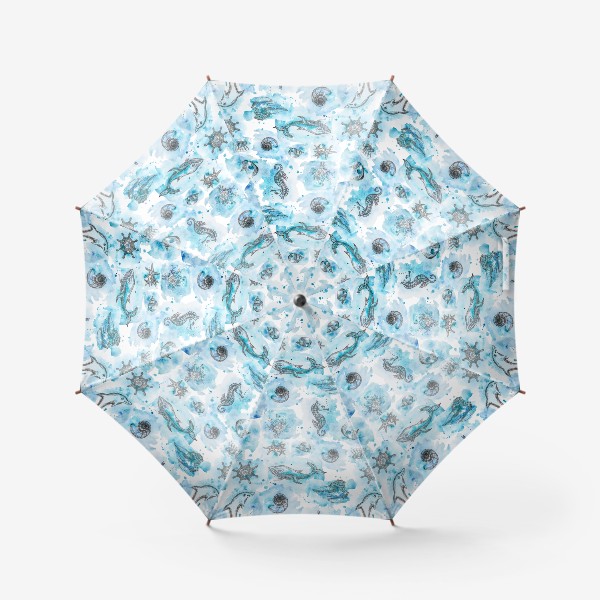 Зонт «Акварельная иллюстрация морских животных. Принт для детской футболки.»