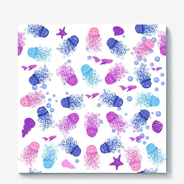 Холст «Разноцветные маленькие медузы паттерн»