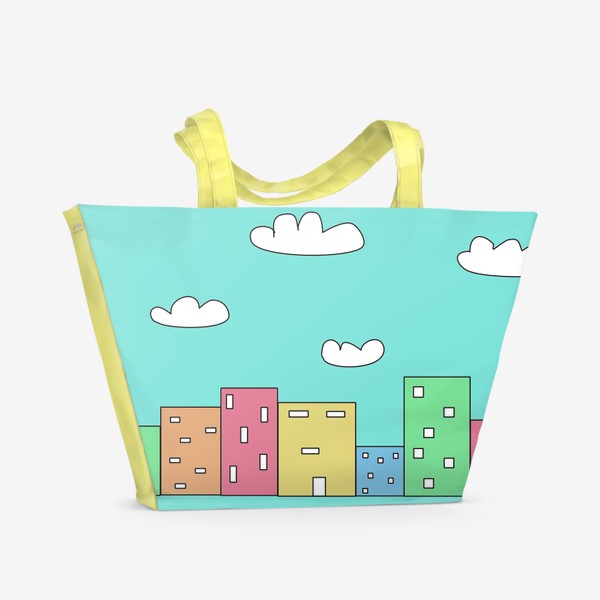 Пляжная сумка «Цветной город, небо и облака»