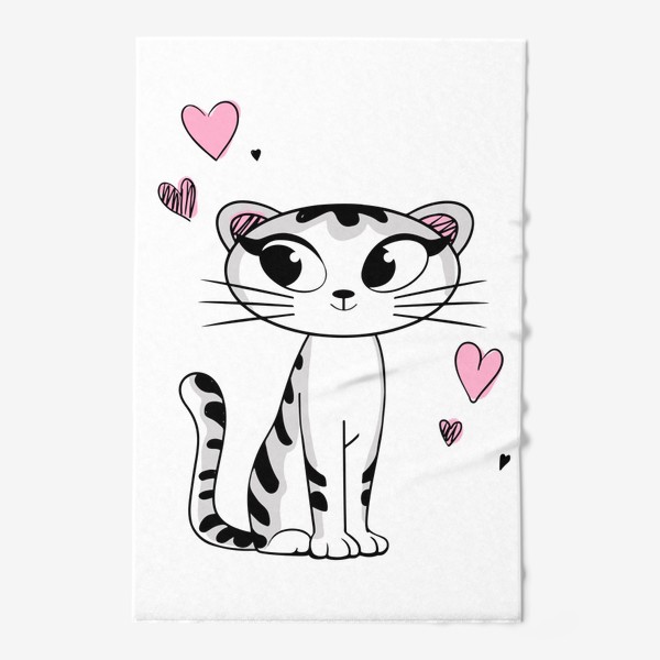 Полотенце «Леди кот / Кот / Милый котёнок с сердечками»