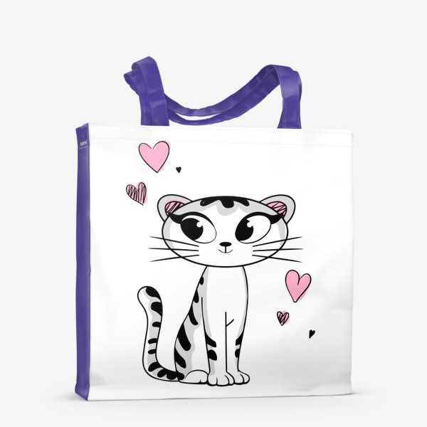 Сумка-шоппер «Леди кот / Кот / Милый котёнок с сердечками»