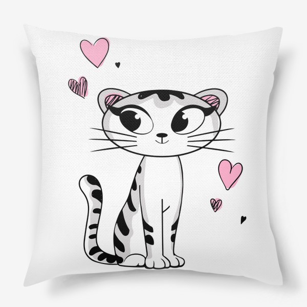 Подушка «Леди кот / Кот / Милый котёнок с сердечками»