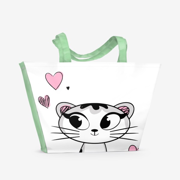 Пляжная сумка «Леди кот / Кот / Милый котёнок с сердечками»