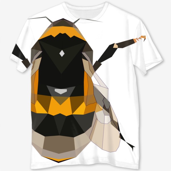 Футболка с полной запечаткой «Пчела Шмель Летающие насекомые, Мёд, Луг, Цветы»
