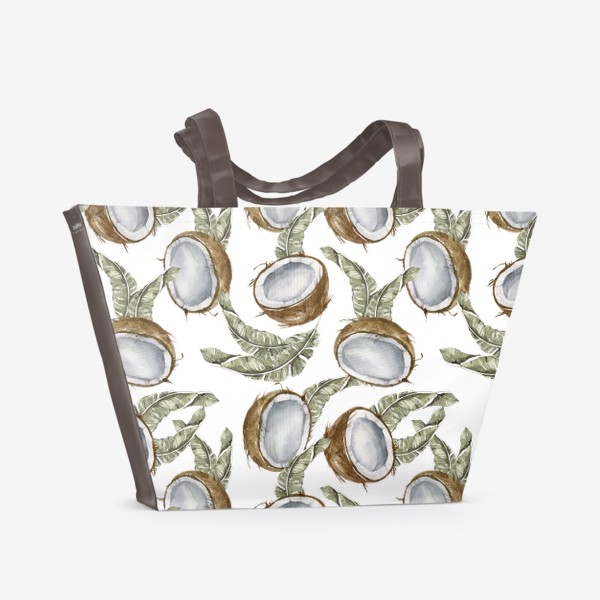 Пляжная сумка «Тропический принт для футболки. Акварельный кокос. Ручная иллюстрация»