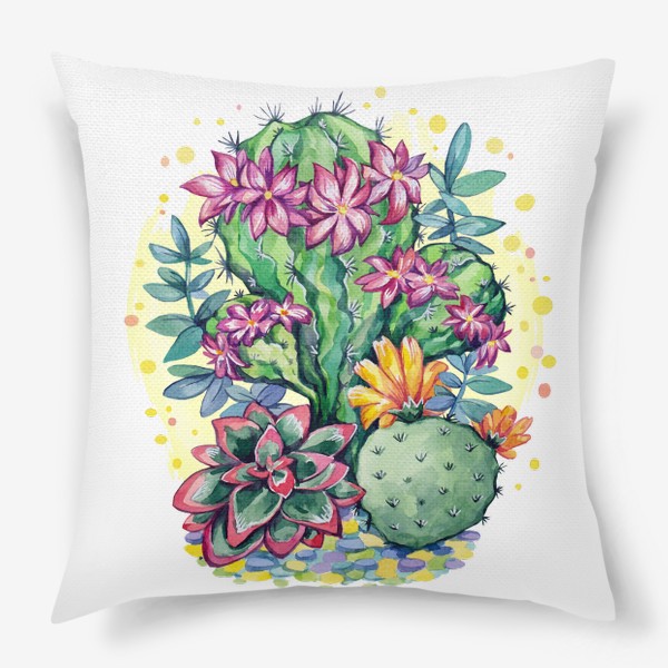 Подушка «Цветущие кактусы -3 (серия иллюстраций)»