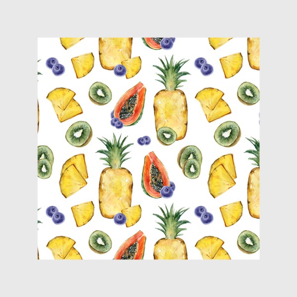 Шторы «Сочный яркий летний принт. Акварельная иллюстрация ананаса, киви, папайи, черники»