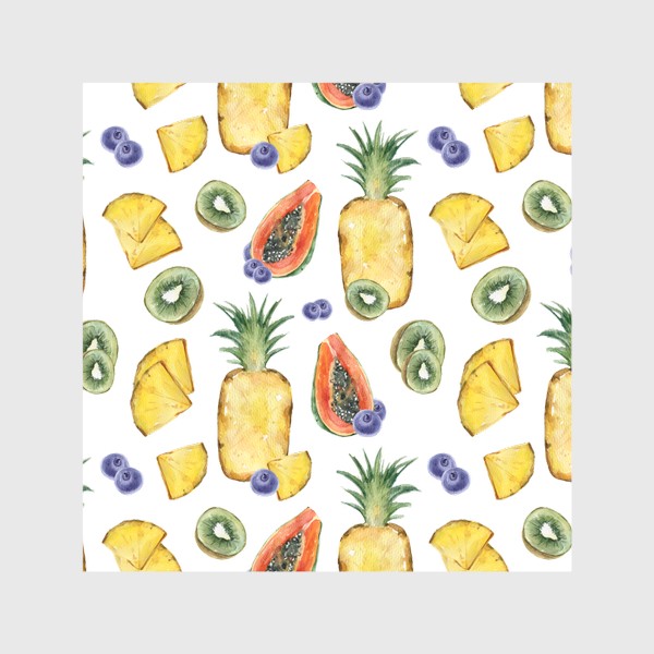 Скатерть «Сочный яркий летний принт. Акварельная иллюстрация ананаса, киви, папайи, черники»