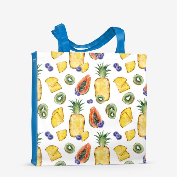 Сумка-шоппер «Сочный яркий летний принт. Акварельная иллюстрация ананаса, киви, папайи, черники»