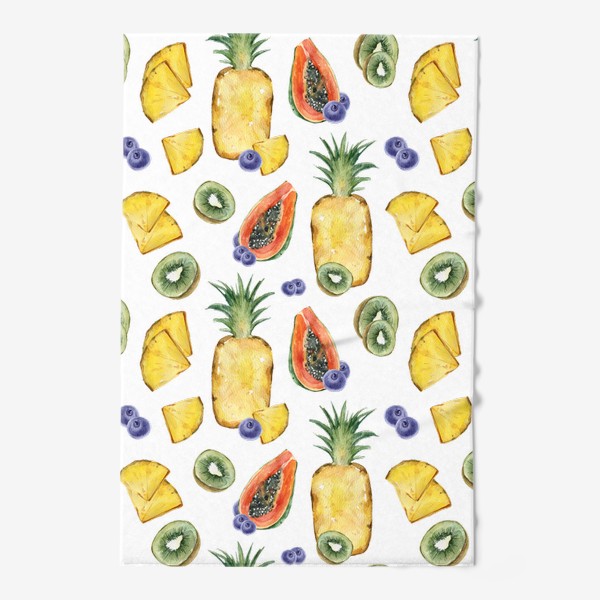 Полотенце «Сочный яркий летний принт. Акварельная иллюстрация ананаса, киви, папайи, черники»