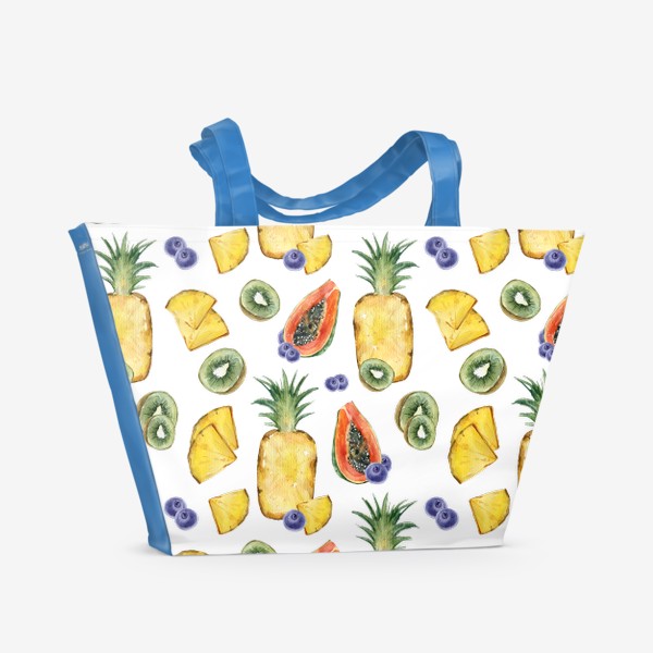 Пляжная сумка &laquo;Сочный яркий летний принт. Акварельная иллюстрация ананаса, киви, папайи, черники&raquo;