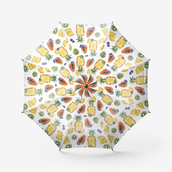 Зонт «Сочный яркий летний принт. Акварельная иллюстрация ананаса, киви, папайи, черники»