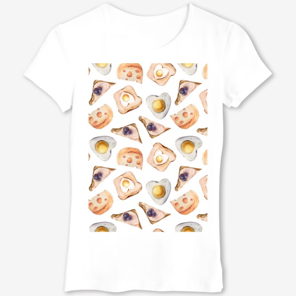 Футболка «Бутерброд и яичница. Акварельный принт для кухни. Паттерн для футболки»