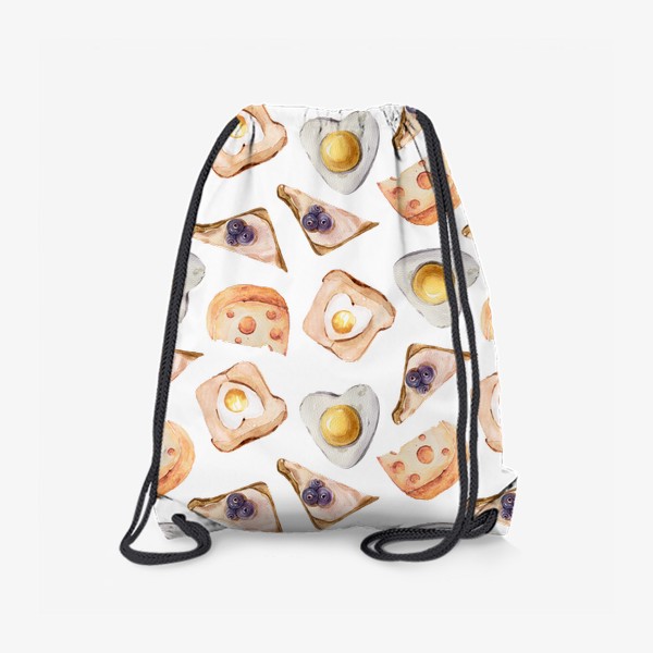 Рюкзак «Бутерброд и яичница. Акварельный принт для кухни. Паттерн для футболки»