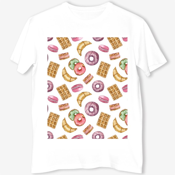 Футболка &laquo;Пончики, акварельная иллюстрация. Принт для скатерти, детской футболки&raquo;