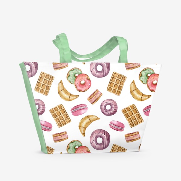 Пляжная сумка &laquo;Пончики, акварельная иллюстрация. Принт для скатерти, детской футболки&raquo;