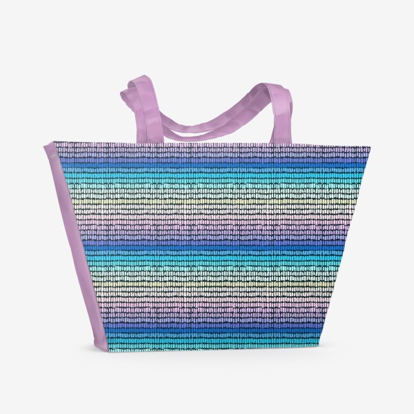 Пляжная сумка «Паттерн градиентные полоски в розовой и голубой гамме на чёрном фоне»