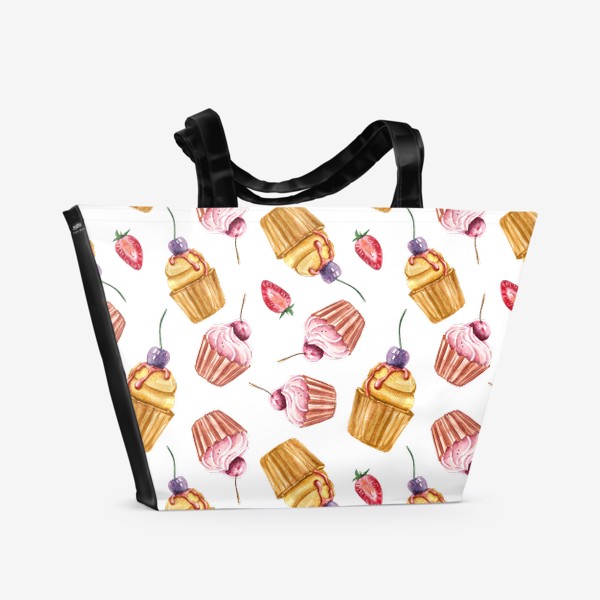 Пляжная сумка &laquo;Пирожные, сочная яркая акварельная иллюстрация. Принт для скатерти, детской футболки&raquo;