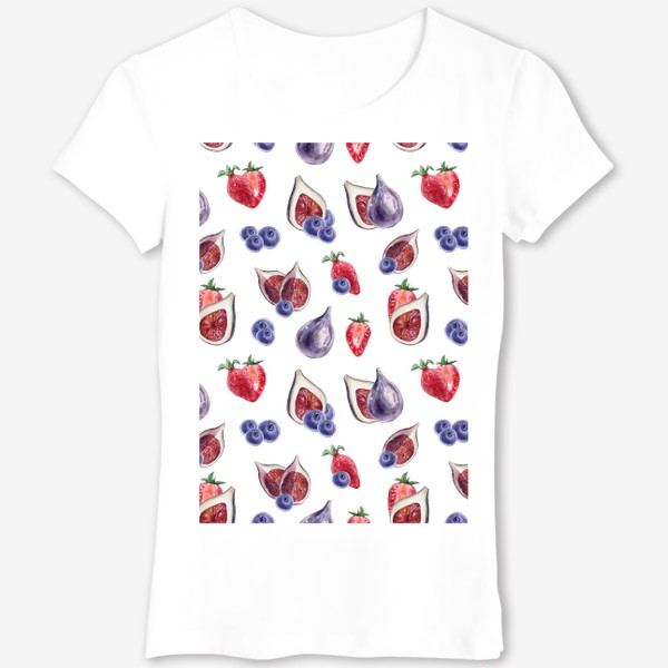 Футболка &laquo;Клубника, инжир, голубика. Летняя ягодная акварельная иллюстрация.&raquo;