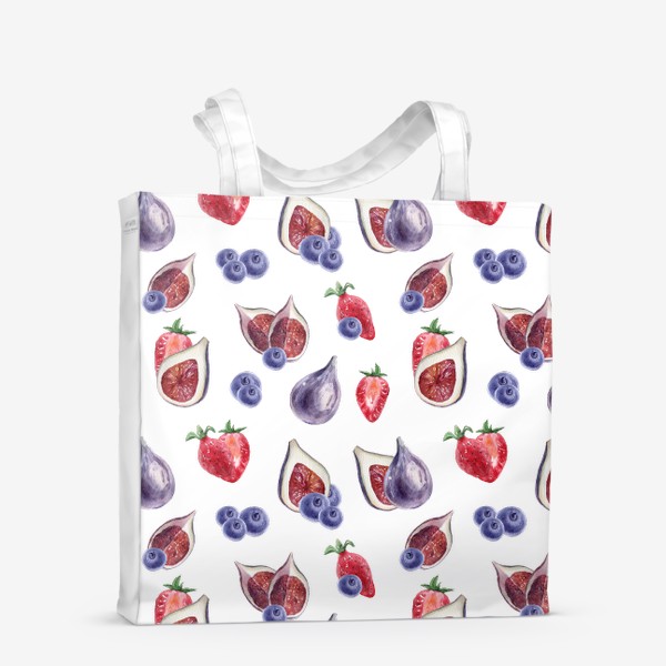 Сумка-шоппер «Клубника, инжир, голубика. Летняя ягодная акварельная иллюстрация.»