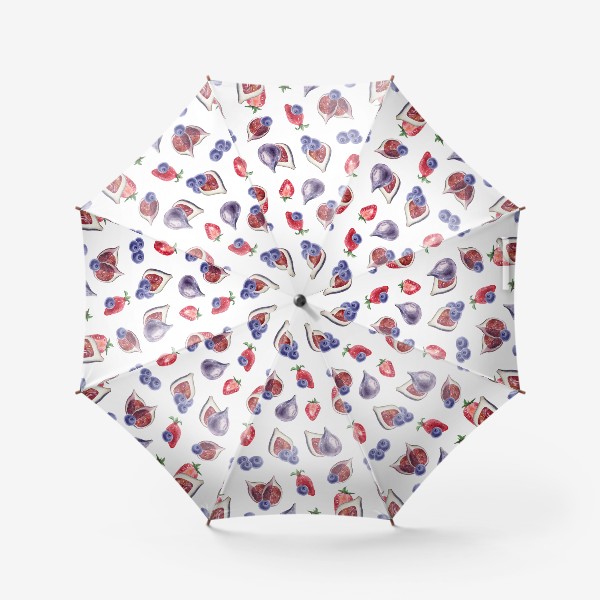 Зонт «Клубника, инжир, голубика. Летняя ягодная акварельная иллюстрация.»