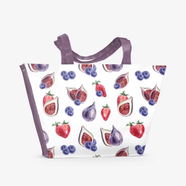Пляжная сумка «Клубника, инжир, голубика. Летняя ягодная акварельная иллюстрация.»