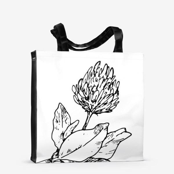 Сумка-шоппер «цветок клевера, цветущий луговой клевер скетч с листиками»