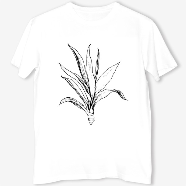 Футболка «растение юкка драцена, домашнее южное растение нарисованный в винтажном скетч стиле»