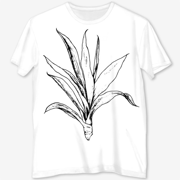 Футболка с полной запечаткой «растение юкка драцена, домашнее южное растение нарисованный в винтажном скетч стиле»