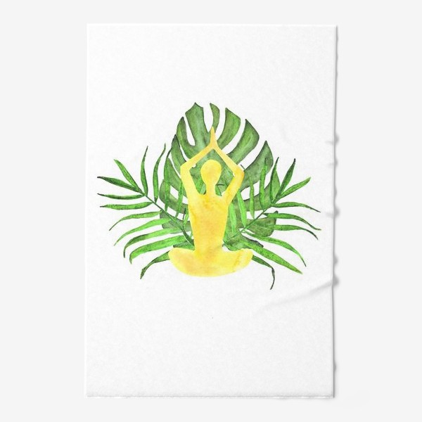 Полотенце «человек медитирует в позе лотоса на фоне тропических листьев. йога, спокойствие»