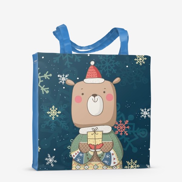 Сумка-шоппер «Медведь с подарком в теплом свитере с новогодним узором»