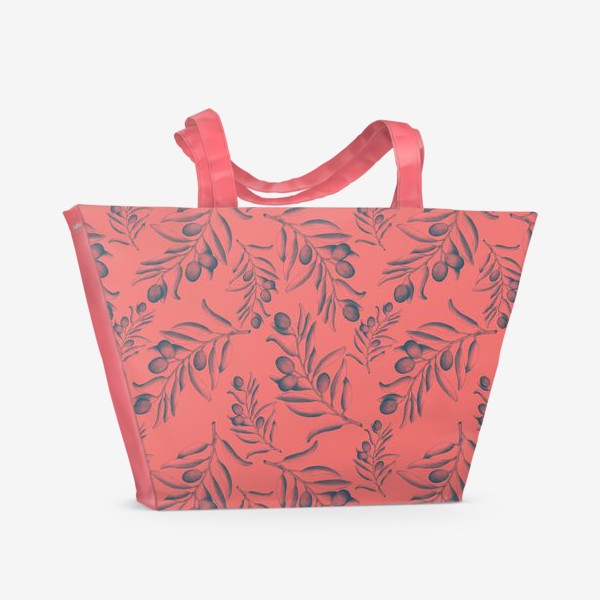 Пляжная сумка «Оливковые веточки на коралловом»