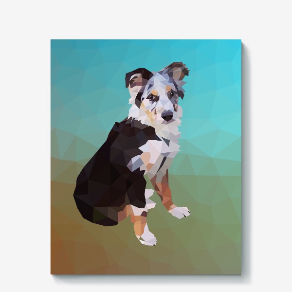 Холст «Портрет собаки, Австралийская овчарка, Домашние животные»