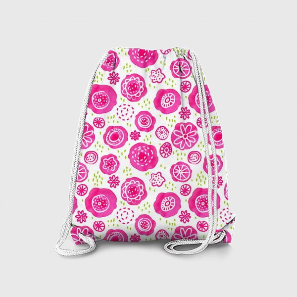 Рюкзак «Розовые акварельные цветы в дудл стиле, паттерн»