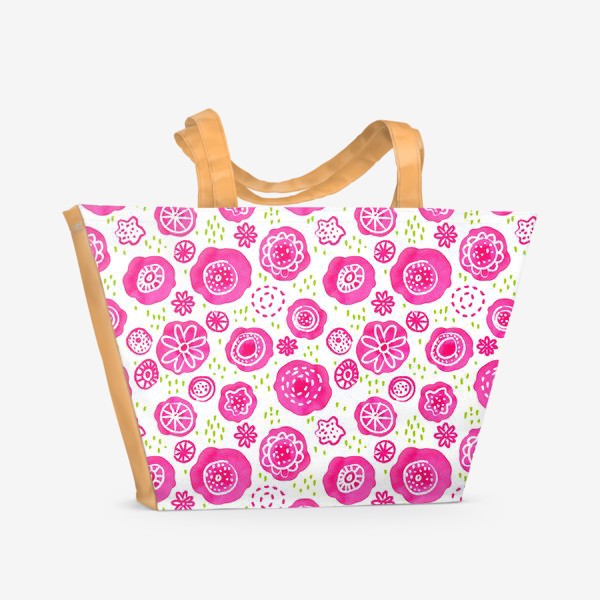 Пляжная сумка &laquo;Розовые акварельные цветы в дудл стиле, паттерн&raquo;