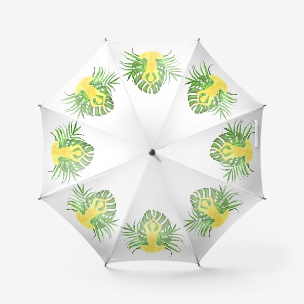 Зонт «человек медитирует в позе лотоса на фоне тропических листьев. йога, спокойствие»