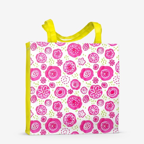 Сумка-шоппер «Розовые акварельные цветы в дудл стиле, паттерн»