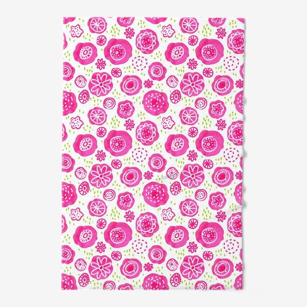 Полотенце «Розовые акварельные цветы в дудл стиле, паттерн»