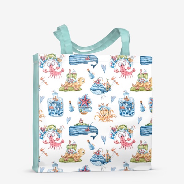 Сумка-шоппер «Морские животные. Принт для детской футболки. Акварельная милая иллюстрация»