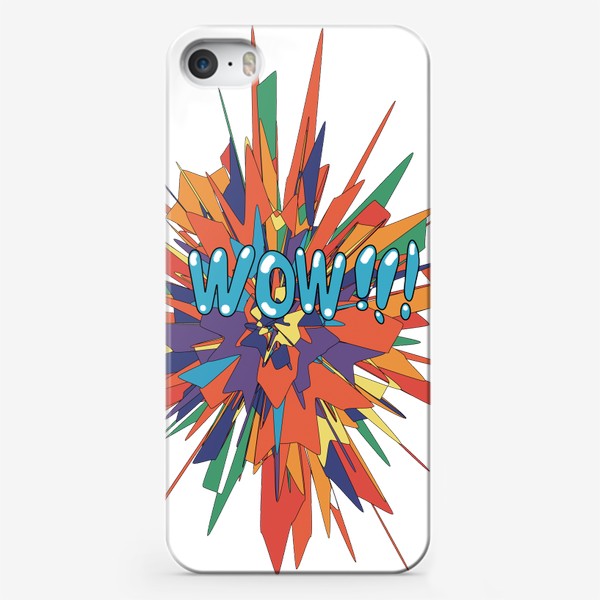 Чехол iPhone «яркая разноцветная надпись wow на разноцветном абстрактном фоне в стиле поп-арт.»