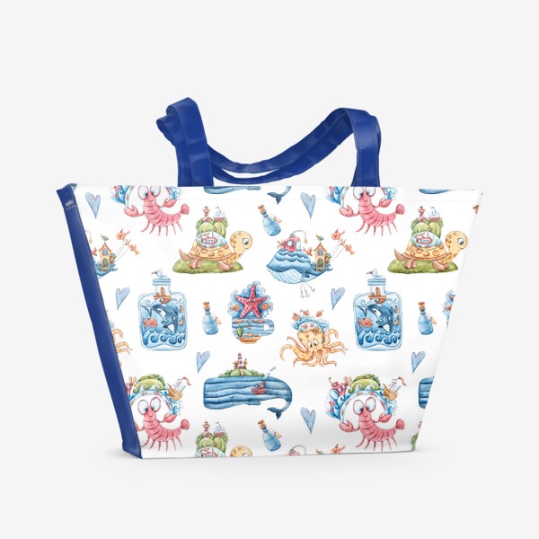 Пляжная сумка «Морские животные. Принт для детской футболки. Акварельная милая иллюстрация»