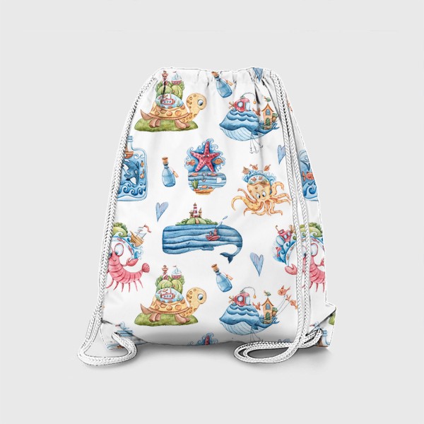 Рюкзак «Морские животные. Принт для детской футболки. Акварельная милая иллюстрация»