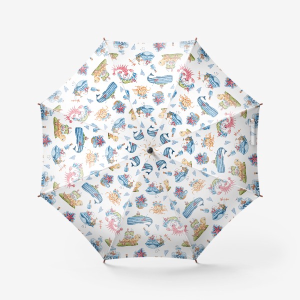 Зонт «Морские животные. Принт для детской футболки. Акварельная милая иллюстрация»