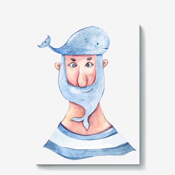 Холст &laquo;Забавный моряк. Акварельная морская иллюстрация. Принт для пляжной сумки, детской футболки&raquo;