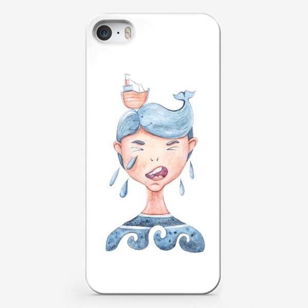 Чехол iPhone «Забавная детская акварельная морская иллюстрация. Моряк. Принт для пляжной сумки»