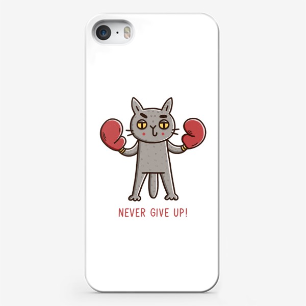 Чехол iPhone &laquo;Дерзкий кот - боксёр. Никогда не сдавайся! Never give up!&raquo;