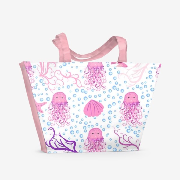 Пляжная сумка &laquo;Розовые медузы паттерн&raquo;