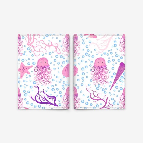 Обложка для паспорта «Розовые медузы паттерн»