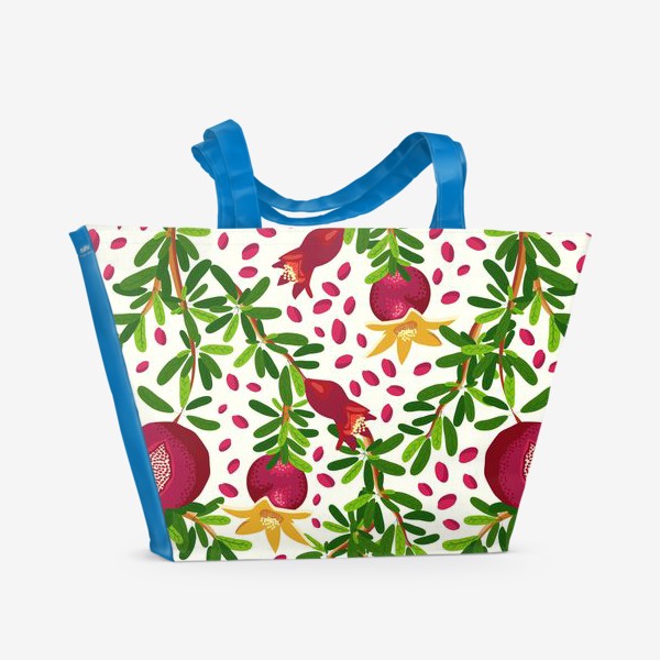 Пляжная сумка «Гранатовая ветка с плодами и цветами паттерн»